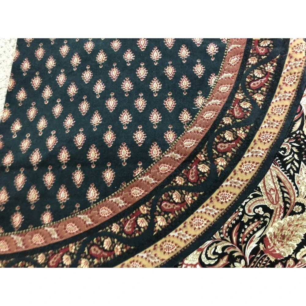 Williams Sonoma Tablecloth Round 70 in Black Brown Paisley Cotton India Boho